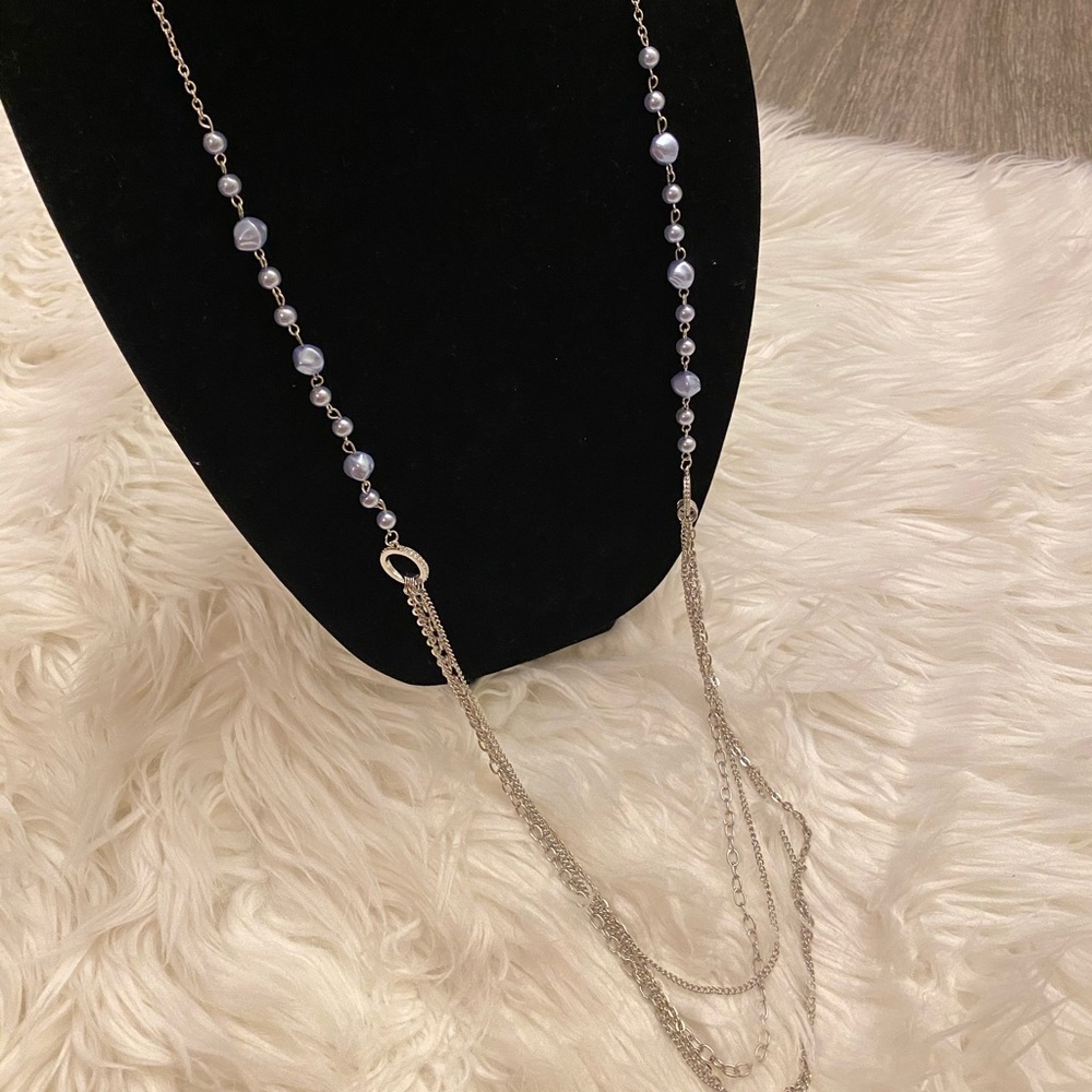 🔶 Long layered necklace with pearl beads
